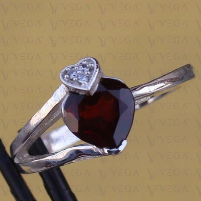 3.10 Ct Heart Cut Natural Garnet and Diamond Art Deco Ring 18K White Gold Plated - Image 1 of 4