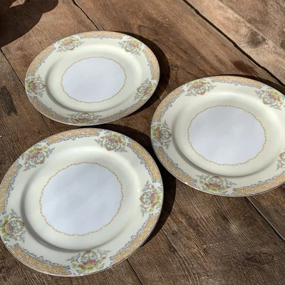 Vtg Noritake Dinner Plates 1940s Mystery #56 Pattern Set of 3 - Image 1 of 4