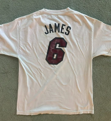 ВИНТАЖНАЯ белая большая мужская хлопковая футболка Adidas NBA Lebron James No6 Miami Heat - Изображение 1 из 4