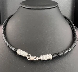 Collana Cordino in Pelle Intreccia Oro Bianco 14k 4 mm Nero Intrecciata NUOVA - Foto 1 di 17