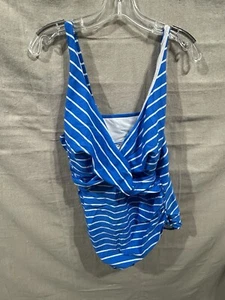 NEW! BAL HARBOUR BLUE/WHITE STRIPE ONE-PIECE CROSSOVER SWIMSUIT Size 22W - Picture 1 of 6
