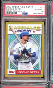 2020 FINEST FLASHBACKS MOOKIE BETTS GOLD REFRACTOR 28/50 PSA 10 GEM MINT - Picture 1 of 2