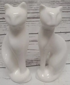 Pair Of Vintage White Cat Figurines Set Of Two Cat Statue Kitty Cat 8 In ceramic - Picture 1 of 7