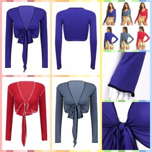 Fashion Women Sexy V Neck Long Sleeve T-shirt Bandage Crop Top Slim Dance Blouse - Picture 1 of 61