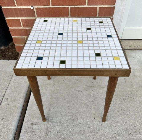 Vintage Mid Century Mosaic Tile Wood End Table Plant Stand Cover