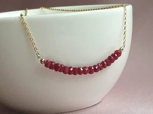 A+++ Genuine Ruby Faceted Gemstone Beads Gold Chain Necklaces 24'' Girls & Women - Picture 1 of 15