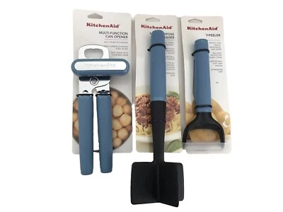 New KitchenAid Blue Velvet 3 Piece Soft Silicone Can Opener Masher Peeler HBLA - Image 1 of 3
