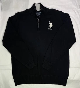 US Polo Assn Mens 1/4 Zip Pullover Sweater Polo Rugby Black Big Logo Size Medium - Picture 1 of 12