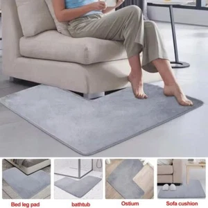 Non Slip Corner Bathroom L-shaped Rug Living Room Bedroom Carpet Square Shower - Picture 1 of 11