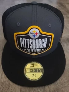 New Era 59fifty Pittsburgh steelers fitted Hat Cap 7 3/8 logo patch mesh back - Picture 1 of 5