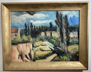 Vintage Original Oil Painting Fine Old Impressionist Landscape Village Forest - Picture 1 of 18