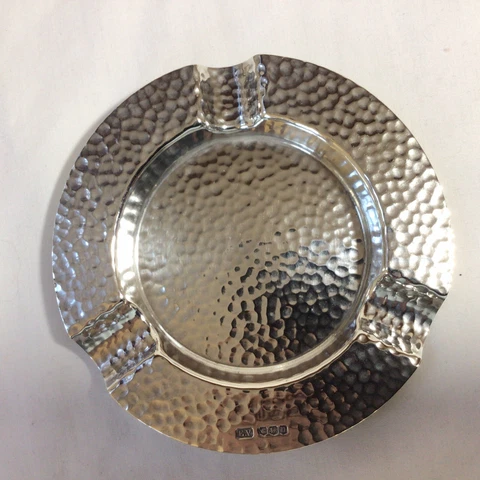 1937 Solid Silver Emile Viner Planished (hammered) Ash Tray 76g Cover