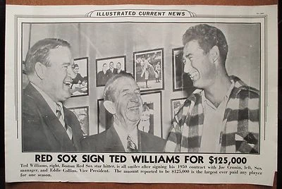 Póster de exhibición 1949 ICN 12x19 Ted Williams Medias Rojas de Boston Joe Cronin Collins  Foto 1 de 2