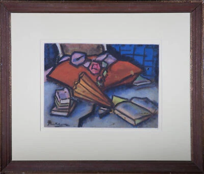 Gouache del siglo XX enmarcado - Bodegón geométrico Foto 1 de 4