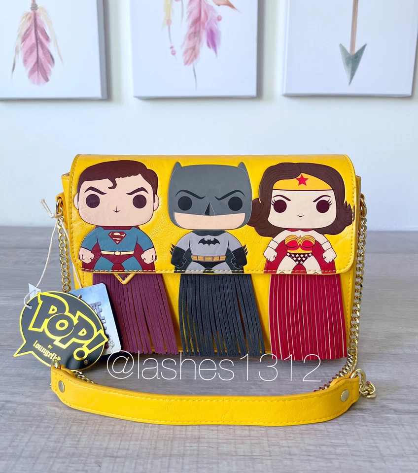 Loungefly DC Comics Superman Batman Wonder Woman Pop Crossbody Purse