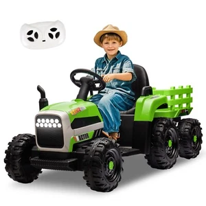 24V Kids Electric Tractor with Remote Control, 3-Speed, Green, Bluetooth - Picture 1 of 8