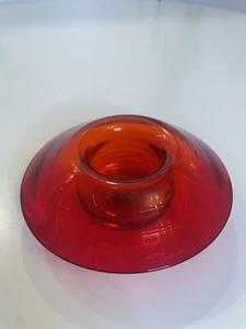 Vintage Ruby Red 1957 Squat Glass Tea Candle Holder MCM  Space Age - Picture 1 of 6