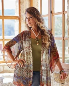 Size S Midnight Velvet Shania Printed Duster Cardigan Sweater Summer Sheer NEW - Picture 1 of 2