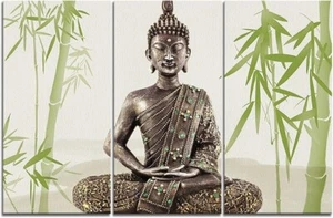 3 Panel Buddha Wandbild Das Bild Druck auf Leinwand Modern Artwork The Canvas fo - Bild 1 von 10