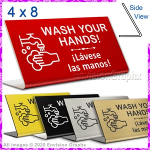 4x8 Engraved Plastic Professional Office Desk Sign WASH YOUR HANDS w/ Spanish A - Bild 1 von 6