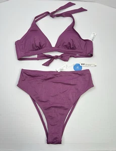 CUPSHE Zweiteiler Bikini Badeanzug Damen XL Bindebänder lila glitzernd kleiner Fehler - Bild 1 von 13