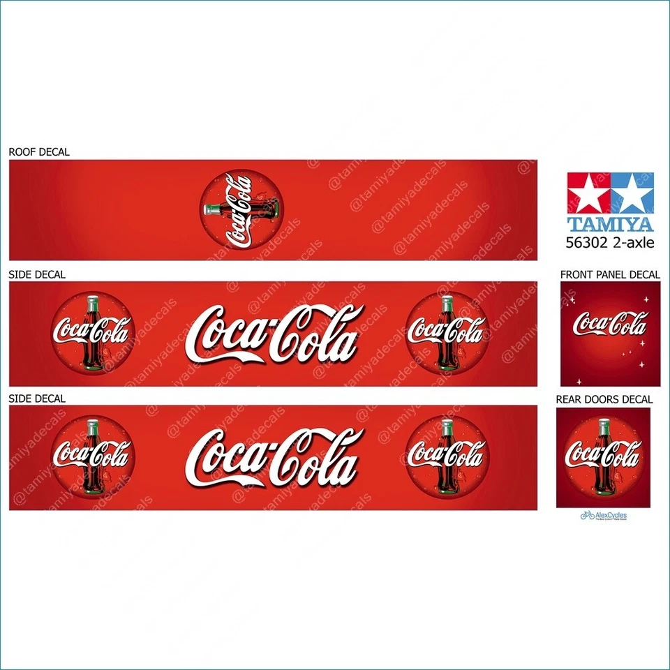 Coca-Cola Tamiya 56302  1/14 2-axle Trailer Box w Roof Laminated Decals Stickers - Image 1 of 3