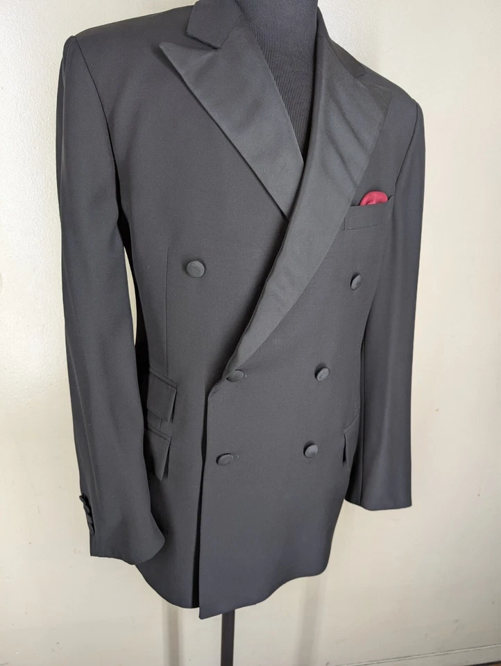 Polo  Made In Italy Double Breasted Formal  Black Dinner Jacket-No Pants- 46 Reg - Image 1 of 4