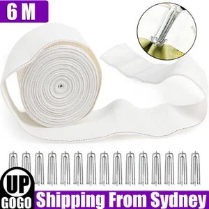 6M Multifunction Pleat Curtain Heading Pinch Pleat Tape with 15x Four Claw Hook - Picture 1 of 11