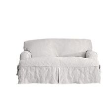 Matelasse Damask Furniture Cover, Loveseat T-Cushion, White