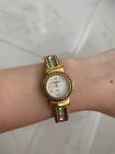NEW Ladies Persona Gold Multicolor Stones Mother Of Pearl Dial Cuff Watch