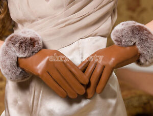 Women's Genuine Sheepskin Touch Screen Winter Super Warm Gloves With Rex Fur