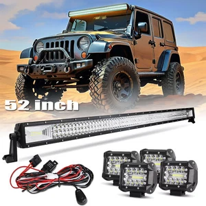 Tri-Row 52 inch 360W LED Light Bar Combo Spot Flood Truck Offroad + 4" Pods Kit - Picture 1 of 23