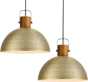 ELYONA 2 Pack Large Hammered Pendant Light Fixtures 16 Inch Ash Wood - Picture 1 of 4