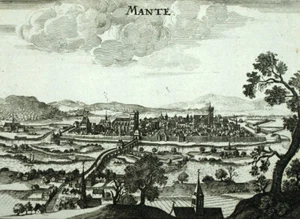 VUE DE MANTES-LA-VILLE, Gravure estampe illustration originale de Van Meurs 1666 - Imagen 1 de 2