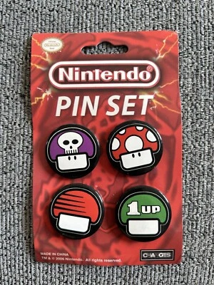 Nintendo Super Mario Brothers Mushroom 4 Lapel Pin Badge Set 2006 Vintage Gaming - Image 1 of 4