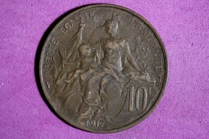 1917 France 10 Centimes Bronze Coin #M22945 - Picture 1 of 2