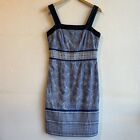 JACQUI E Dress Womens 12 Blue White Strappy Embroidered Geometric Summer Casual