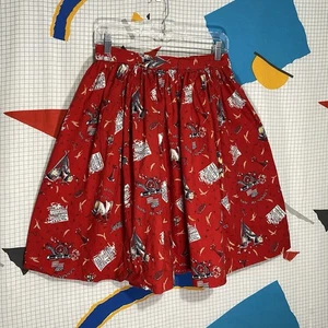 Falda Vintage Años 50 Novedad Estampado Arte Santa Fe Ferrocarril Viaje Rockabilly Western - Imagen 1 de 14