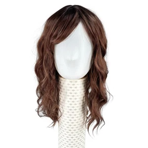Chelsey Smith Crowns Synthetic Hair Wig Long Brown Wavy Side Swept Bangs NWT - Picture 1 of 13