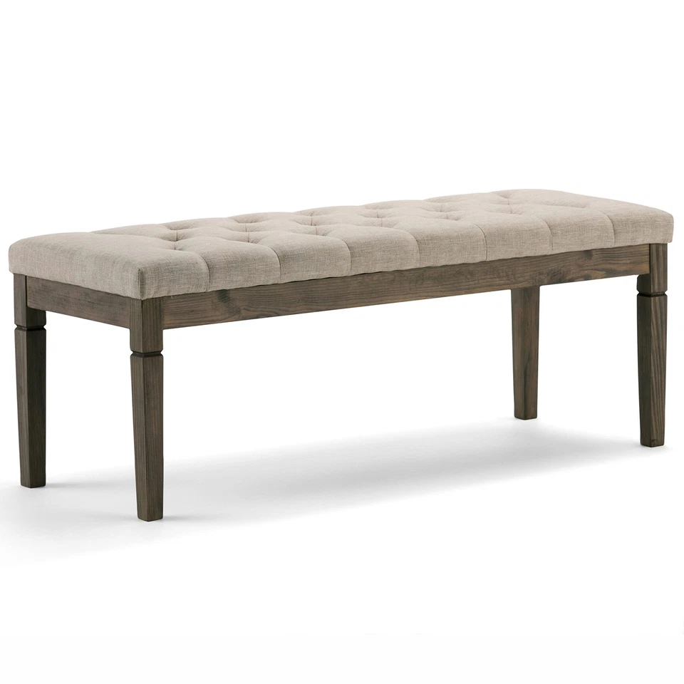 Waverly 48 inch Wide Traditional Rectangle Tufted Ottoman Bench in Natural Li... - Image 1 of 4