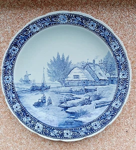 Plato de pared Boch Delft • azul blanco paisaje • cerámica vintage • Ø 38,5 cm años 80 - Imagen 1 de 4