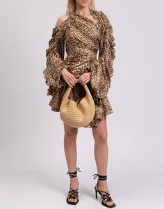 RRP€1637 ZIMMERMANN Silk Espionage Drawn Dress Petite Size 0P XS Ruffled Leopard - Picture 1 of 8
