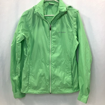 Columbia Chaqueta de Lluvia Cortavientos Con Capucha Verde Ligera Para Mujer Mediana NUEVO Foto 1 de 4