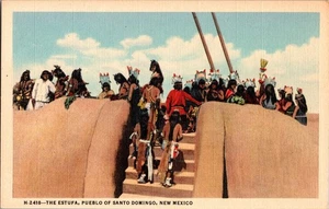 Postkarte Estufa Pueblo Santo Domingo New Mexico Leinen Fred Harvey unbesendet - Bild 1 von 3