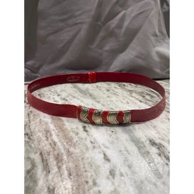 Cinturón Vintage Judith Leiber Serpiente Roja Cuero Repujado Tono Dorado Acento Foto 1 de 4