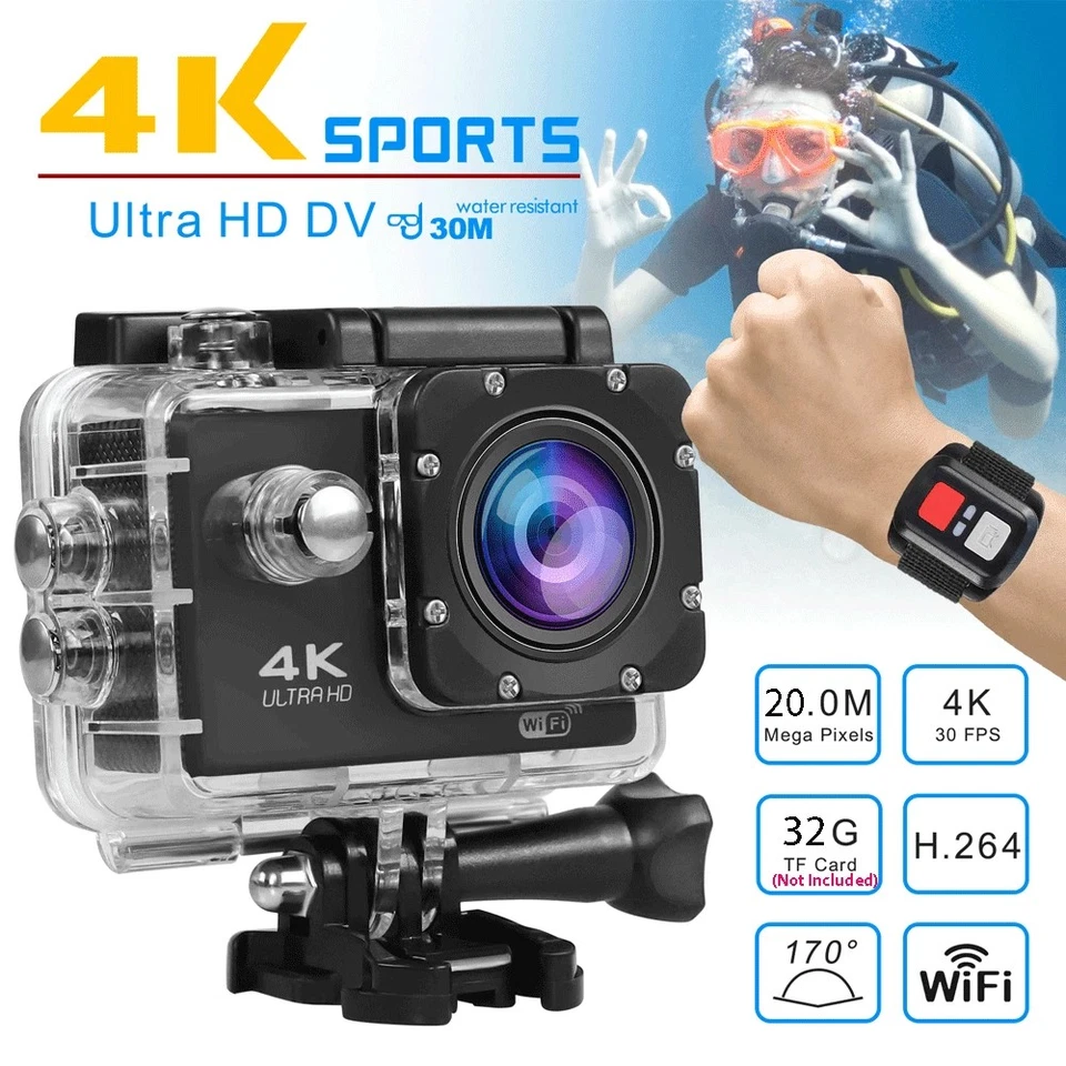 New 4K Ultra HD Cam WiFi Camera Waterproof Case 1080p+ Sports Action Camera - Image 1 of 4