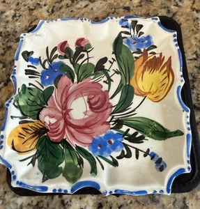 Vintage Erphila E&R Nova Rose Rosa Majolica Square Plate 6” X 6” Scalloped Italy - Picture 1 of 6