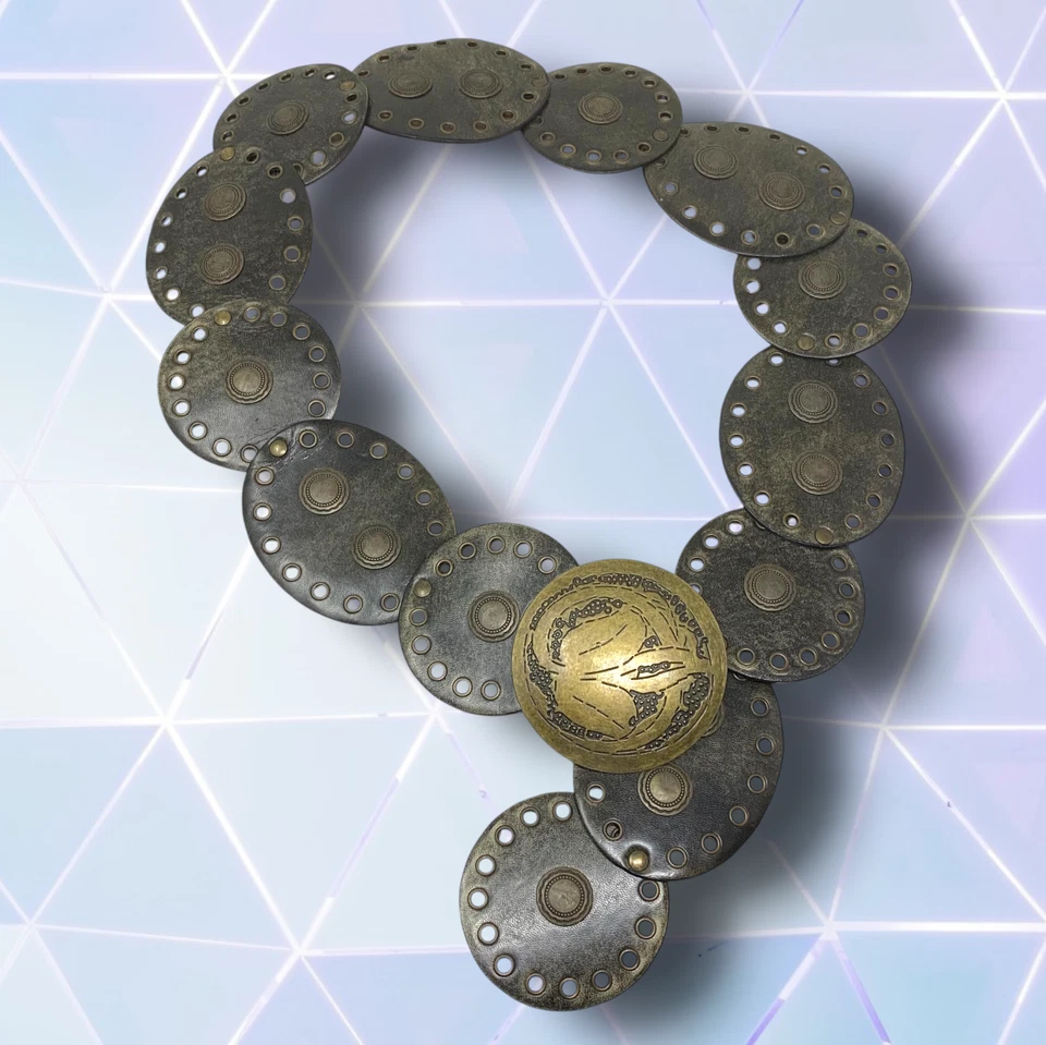 Cinturón Vaquera Occidental Vintage Y2K Cuero Vegano Marrón Pulido Círculo Ancho Foto 1 de 4