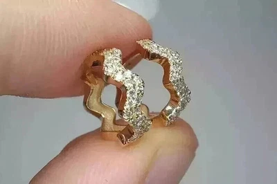 14K Yellow Gold Plated 2Ct Round Cut Lab Created Diamond Women's Hoop Earrings - Image 1 of 4