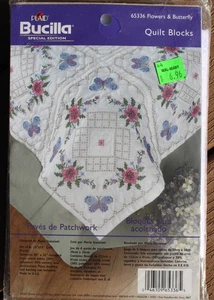 Plaid Bucilla Flowers & Butterfly 15" Stamped Quilt Blocks  #65336  NOS - Picture 1 of 2